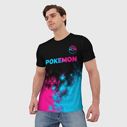 Футболка мужская Pokemon - neon gradient: символ сверху, цвет: 3D-принт — фото 2