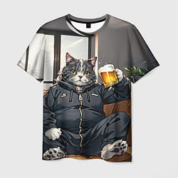 Футболка мужская Толстый кот со стаканом пива, цвет: 3D-принт
