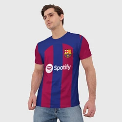Футболка мужская ФК Барселона форма 2324 домашняя, цвет: 3D-принт — фото 2