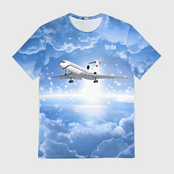 Футболка мужская Ту-154 в морозном небе, цвет: 3D-принт