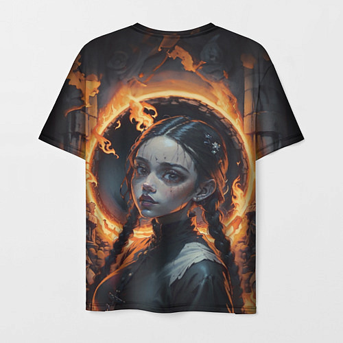 Мужская футболка Готическая девушка с двумя косами в огненном круге / 3D-принт – фото 2
