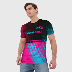 Футболка мужская Counter-Strike 2 - neon gradient: символ сверху, цвет: 3D-принт — фото 2