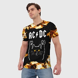 Футболка мужская AC DC рок кот и огонь, цвет: 3D-принт — фото 2