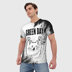 Футболка мужская Green Day рок кот на светлом фоне, цвет: 3D-принт — фото 2
