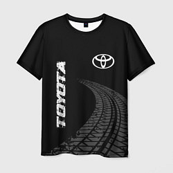 Футболка мужская Toyota speed на темном фоне со следами шин: надпис, цвет: 3D-принт