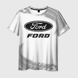 Футболка мужская Ford speed на светлом фоне со следами шин, цвет: 3D-принт