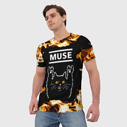 Футболка мужская Muse рок кот и огонь, цвет: 3D-принт — фото 2