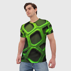 Футболка мужская Объемные зеленые соты, цвет: 3D-принт — фото 2