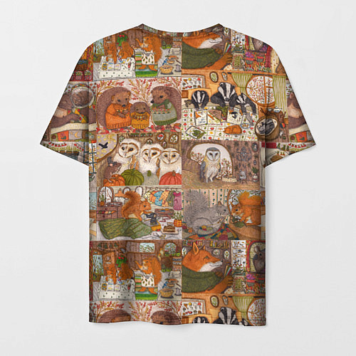 Мужская футболка Коллаж из сказочных зверей - совы, белки, ёжики / 3D-принт – фото 2