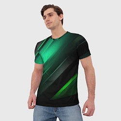 Футболка мужская Black green abstract, цвет: 3D-принт — фото 2