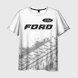 Футболка мужская Ford speed на светлом фоне со следами шин: символ, цвет: 3D-принт