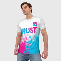 Футболка мужская Rust neon gradient style: символ сверху, цвет: 3D-принт — фото 2