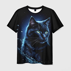 Мужская футболка Черный кот - брызги воды