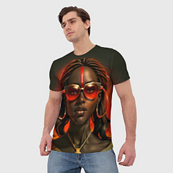 Футболка мужская Девушка афро с косичками в модных очках, цвет: 3D-принт — фото 2