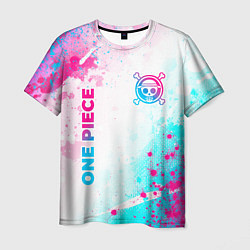 Мужская футболка One Piece neon gradient style: надпись, символ