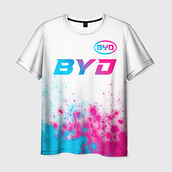 Футболка мужская BYD neon gradient style: символ сверху, цвет: 3D-принт