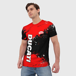 Футболка мужская Ducati - красная униформа с красками, цвет: 3D-принт — фото 2