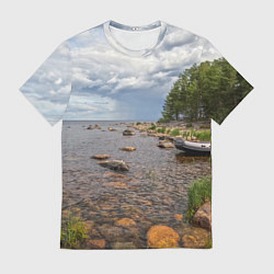 Мужская футболка Лодка на Ладоге