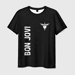 Футболка мужская Bon Jovi glitch на темном фоне: надпись, символ, цвет: 3D-принт