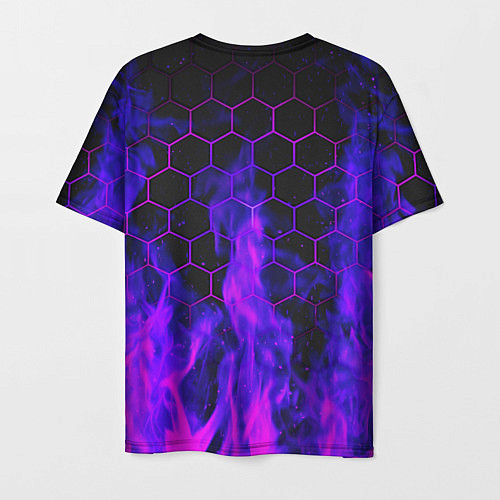 Мужская футболка Неоновый огонь и соты / 3D-принт – фото 2
