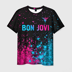 Футболка мужская Bon Jovi - neon gradient: символ сверху, цвет: 3D-принт