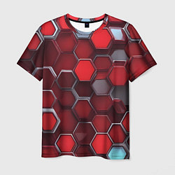 Футболка мужская Cyber hexagon red, цвет: 3D-принт