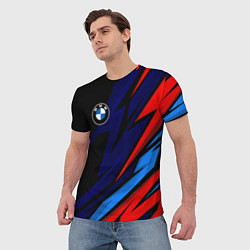Футболка мужская BMW - m colors and black, цвет: 3D-принт — фото 2