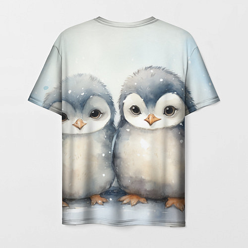 Мужская футболка Милые пингвины акварель / 3D-принт – фото 2