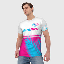 Футболка мужская Subaru neon gradient style: символ сверху, цвет: 3D-принт — фото 2