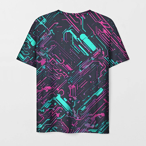 Мужская футболка Киберпанк линии синие и розовые / 3D-принт – фото 2