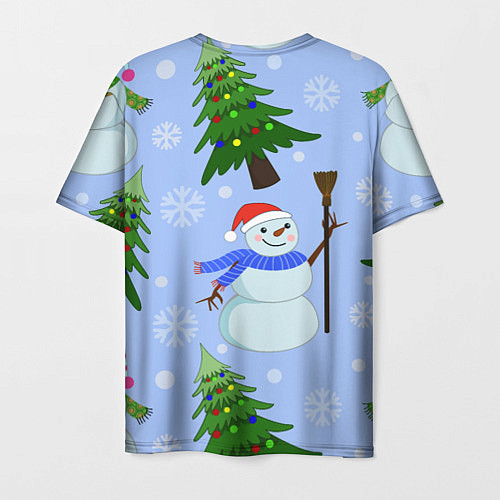 Мужская футболка Снеговики с новогодними елками паттерн / 3D-принт – фото 2