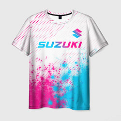 Футболка мужская Suzuki neon gradient style: символ сверху, цвет: 3D-принт