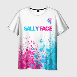 Футболка мужская Sally Face neon gradient style: символ сверху, цвет: 3D-принт