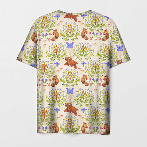 Мужская футболка Сказочный лес бурундук и сова в деревьях / 3D-принт – фото 2