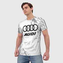 Футболка мужская Audi speed на светлом фоне со следами шин, цвет: 3D-принт — фото 2