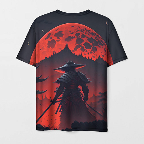 Мужская футболка Samurai and red moon - нейросеть / 3D-принт – фото 2