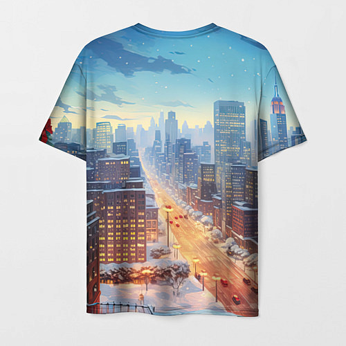 Мужская футболка Новогодний снежный город / 3D-принт – фото 2