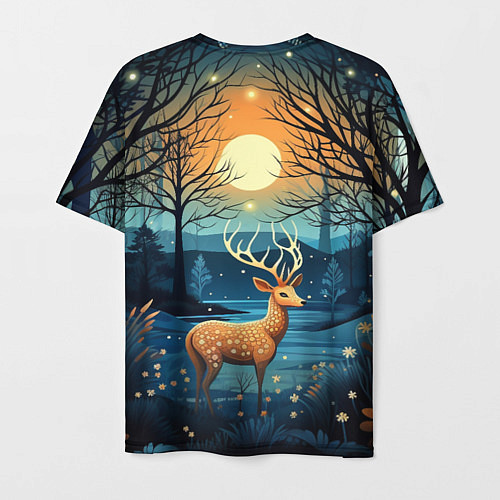 Мужская футболка Олень в ночном лесу фолк-арт / 3D-принт – фото 2