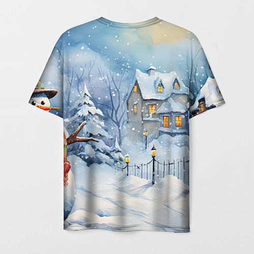 Мужская футболка Новогодний снеговик с шарфом / 3D-принт – фото 2