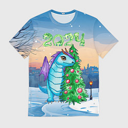 Футболка мужская Дракон у елки 2024, цвет: 3D-принт
