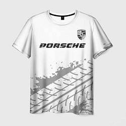 Футболка мужская Porsche speed на светлом фоне со следами шин посер, цвет: 3D-принт
