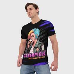 Футболка мужская Кибер девушка пьет пиво, цвет: 3D-принт — фото 2