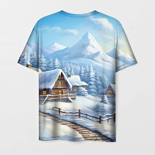 Мужская футболка Новогодняя зимняя деревня / 3D-принт – фото 2