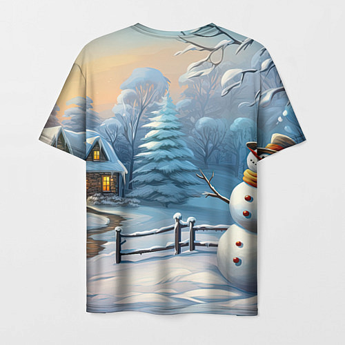 Мужская футболка Новый год и снеговик / 3D-принт – фото 2