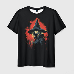 Футболка мужская Ведьма в шляпе кровавый фон, цвет: 3D-принт