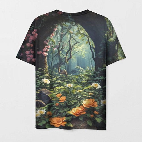 Мужская футболка Лисица в лесу в цветах / 3D-принт – фото 2