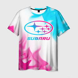 Футболка мужская Subaru neon gradient style, цвет: 3D-принт