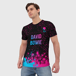 Футболка мужская David Bowie - neon gradient посередине, цвет: 3D-принт — фото 2