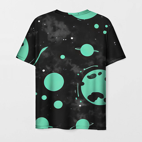 Мужская футболка Чёрно-мятный космос от нейросети / 3D-принт – фото 2