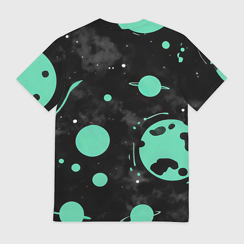 Мужская футболка Чёрно-мятный космос от нейросети / 3D-принт – фото 2